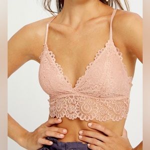 Blush Deep V Neck Laced Back W/Racer Back Style Scalloped Longline Bralette